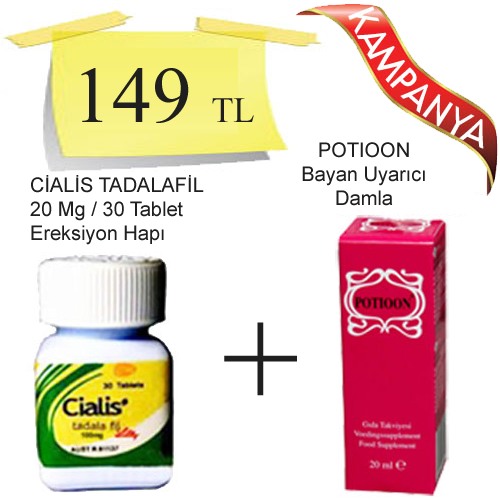 Cialis 20 mg 30 Tablet + Potioon Bayan Azdırıcı Damla