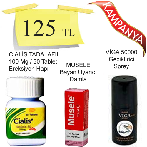 Cialis 100 mg 10 Tablet + Musele Bayan Azdırıcı Damla + Viga 50000 Geciktirici Sprey