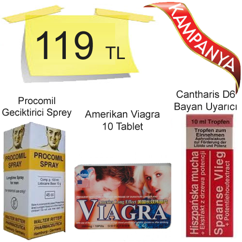 Amerikan Viagra Demir Kutu + Cantharis d6 Bayaz Azdırıcı Damla + Procomil 45 cc Geciktirici Sprey
